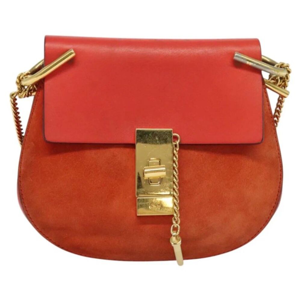 Chloe Drew Leather And Suede Red Suede Shoulder Bag Bag